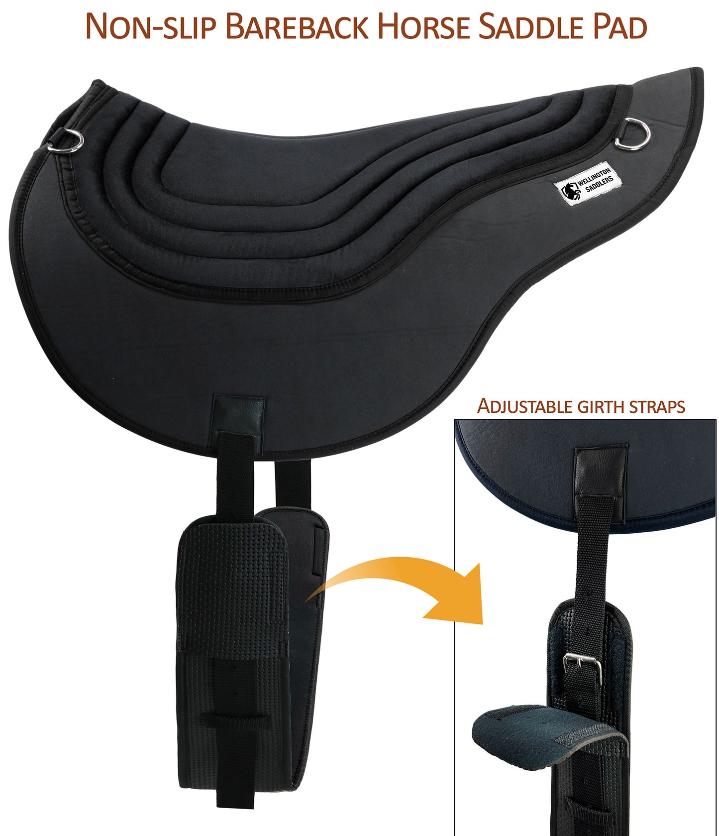 Horse Saddle Pads- Bareback Pad-Black with Girth