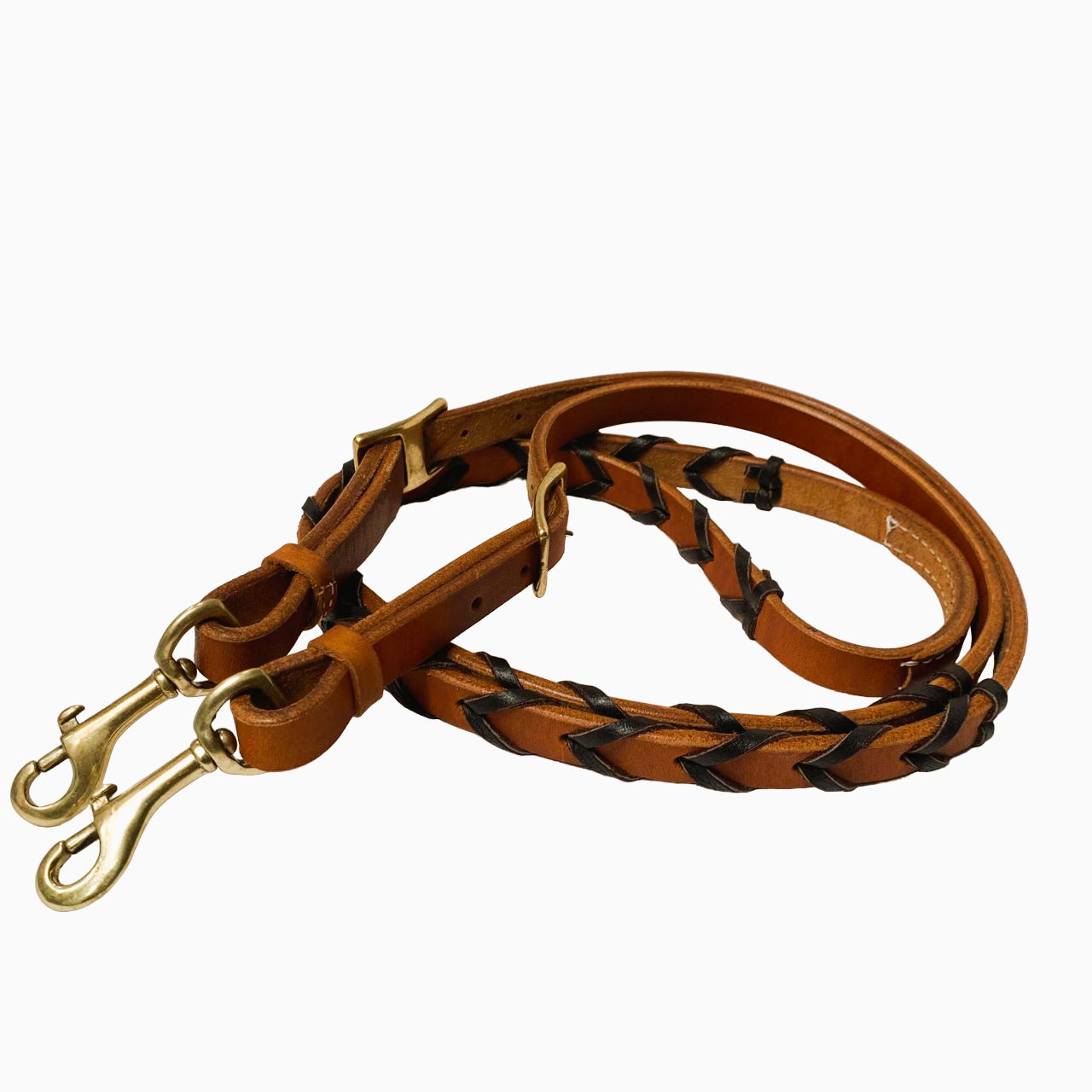 Horse Reins,  3/4" wide Oiled Leather Barrel Reins with Latigo Laced Braids, Brown