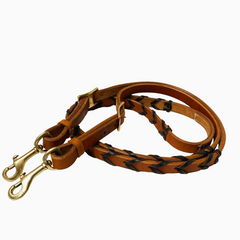 Horse Reins,  3/4" wide Oiled Leather Barrel Reins with Latigo Laced Braids, Brown