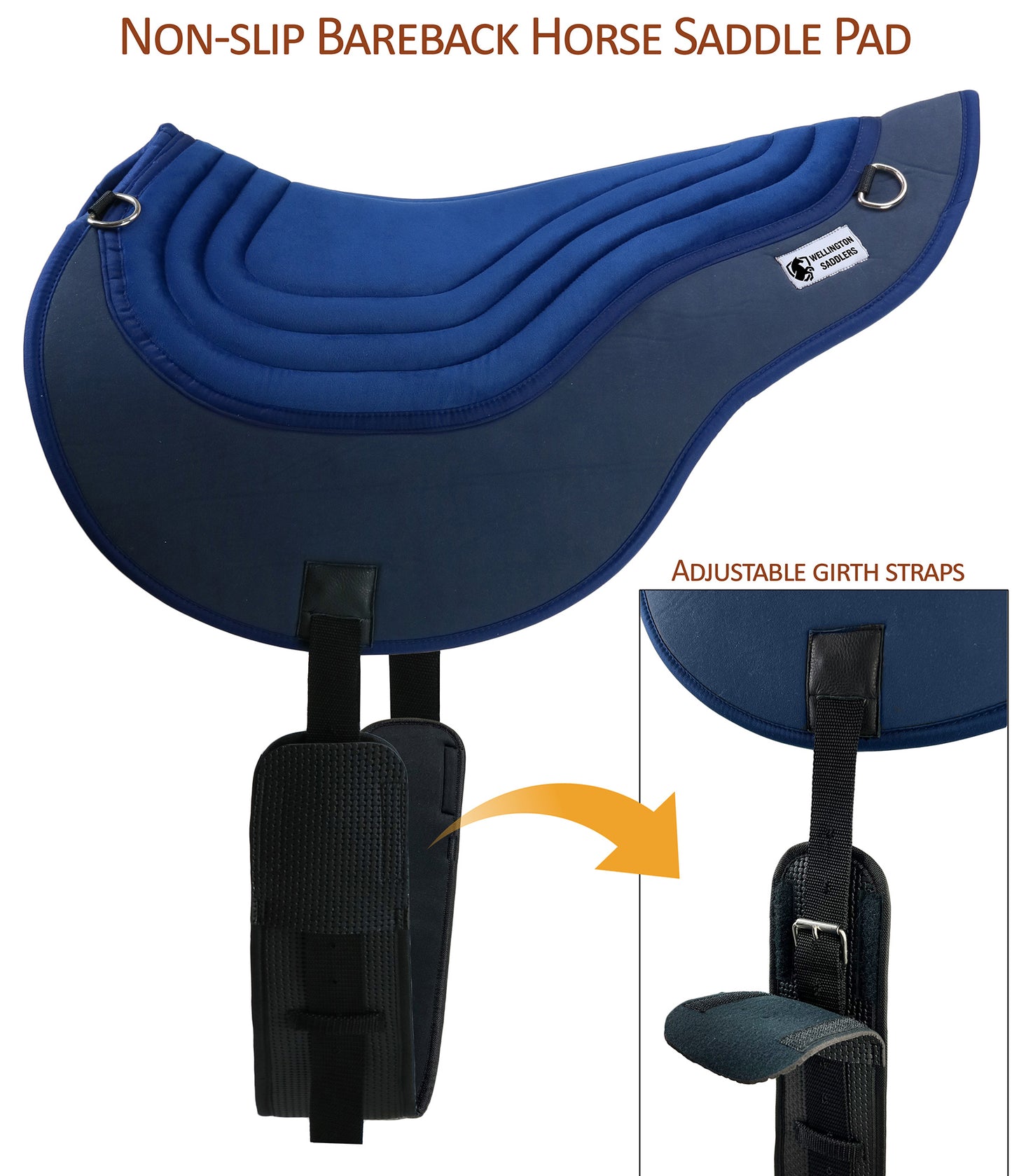 Horse Saddle Pads- Bareback Pad-Blue with Girth